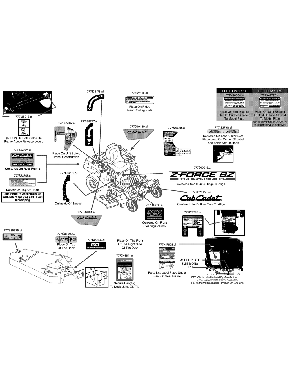 Label Map Diagram and Parts List for Z-FORCESZ60 (17AIDGHD-17AIDGHD010)(2015) Cub Cadet Lawn Tractor